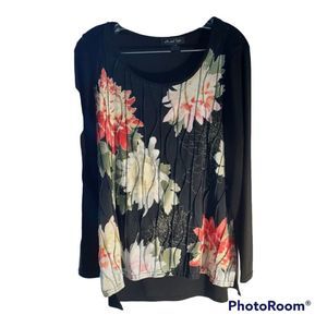 🎀 Michael Tyler Sz L Black Floral Blouse, Shirt, Long Sleeve